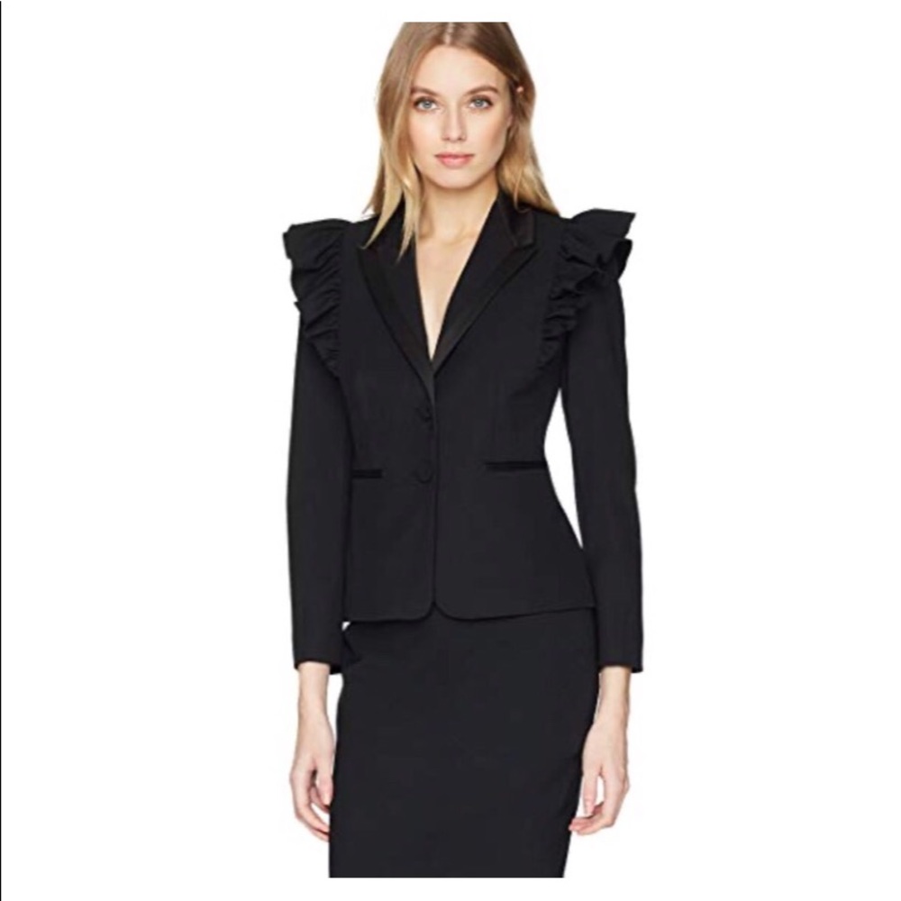 Rebecca Taylor black blazer with ruffled shoulders